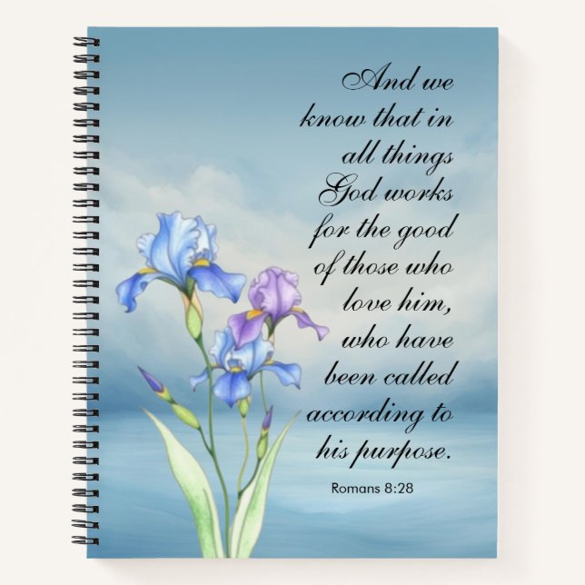 Romans 8:28 Iris Watercolor Notebook (Front)