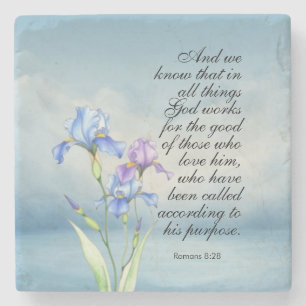 Romans 8:28 Iris Watercolor  Stone Coaster