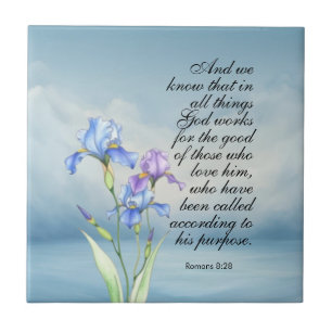 Romans 8:28 Iris Watercolor Tile