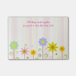 Romans 8:28 Pink Stripe and Flower Christian Quote Post-it Notes