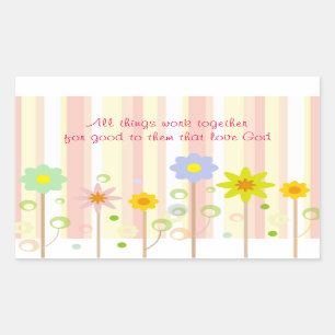 Romans 8:28 Pink Stripe and Flower Christian Quote Rectangular Sticker