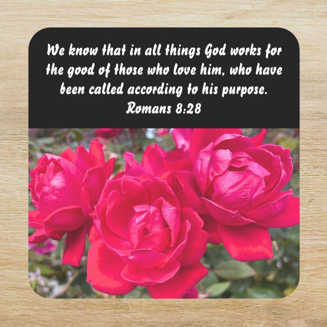 Romans 8:28 Red Rose Encouraging Christian Square Sticker (Creator Uploaded)