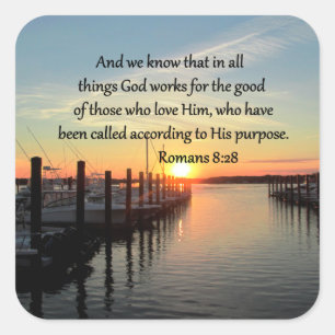 ROMANS 8:28 SUNSET PHOTO DESIGN SQUARE STICKER
