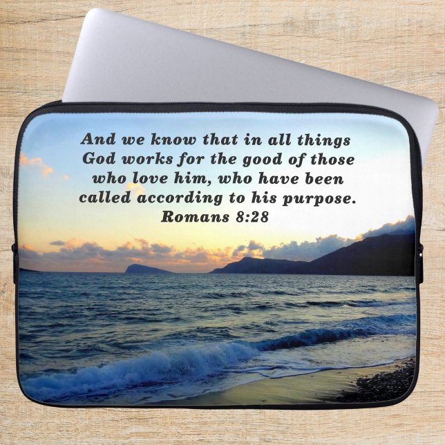 Romans 8:28 We Know That In All Things Bible Verse Laptop Sleeve (Creator Uploaded)