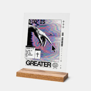 Romans 8:31 Cyberpunk Hand Of God Glitch Art Acrylic Sign