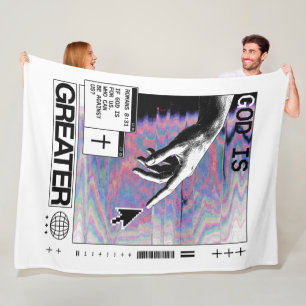 Romans 8:31 Cyberpunk Hand Of God Glitch Art Fleece Blanket