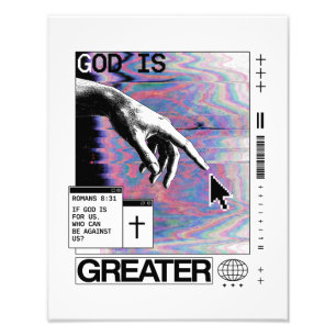 Romans 8:31 Cyberpunk Hand Of God Glitch Art Photo Print