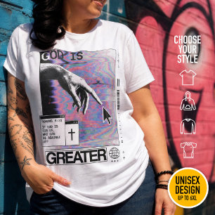 Romans 8:31 Cyberpunk Hand Of God Glitch Art Plus Size T-Shirt