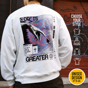 Romans 8:31 Cyberpunk Hand Of God Glitch Art Sweatshirt