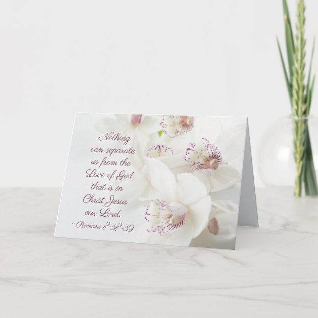 Romans 8:38-39 Love of God Bible White Orchids Card (Front)