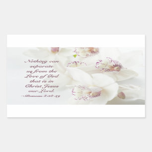 Romans 8:39 Love of God Bible White Orchids Rectangular Sticker