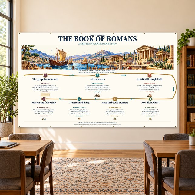 Romans Bible Study Wall Chart 120x72 Banner (Romans 120 x 72 inch - exact digital room mockup; illustrative room scale)