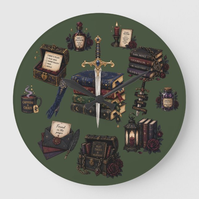 Romantasy, Caffeine and Chaos Large Clock (Front)