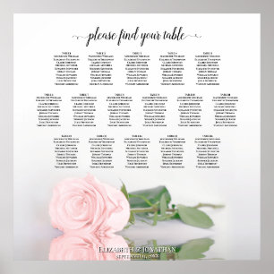 Romantic 16 Table Pink Rose Wedding Seating Chart