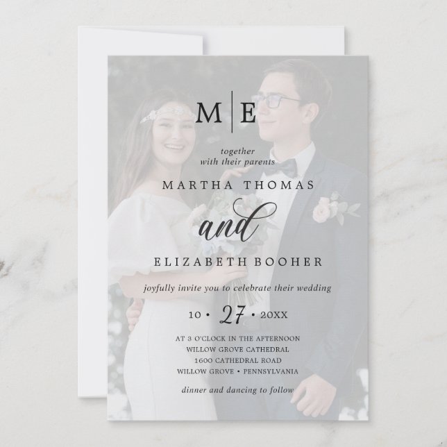 Romantic 2 Photo Overlay Chic Calligraphy Wedding Invitation (Front)