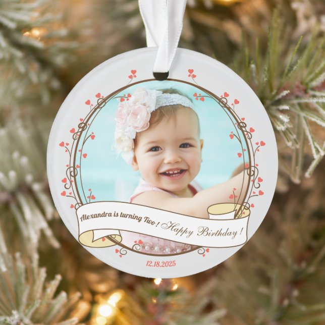 Romantic 2nd happy Birthday decorative photo frame Ornament (Tree)