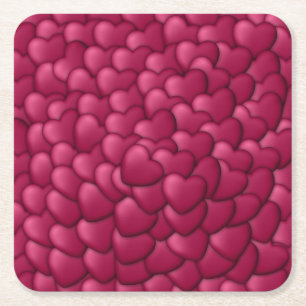 Romantic 3D Red Hearts Pattern-32322 Square Paper Coaster