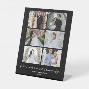 Romantic 6 Photo Collage Valentine’s Day Black Pedestal Sign
