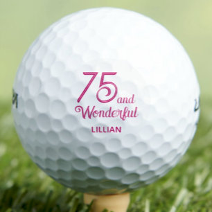 Romantic 75th Gift for Wife – Pink Script Design Golf Balls