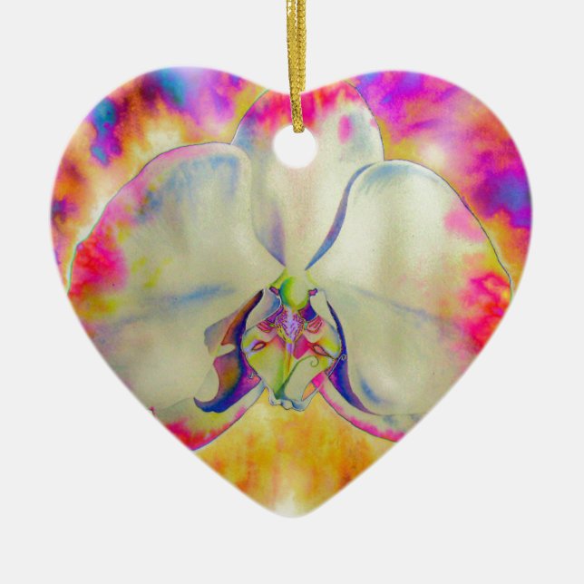 Romantic abstract orchid watercolor painting ceramic tree decoration (Front)