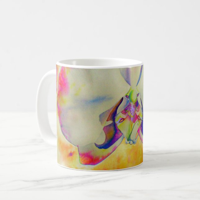Romantic abstract orchid watercolor painting coffee mug (Front Left)