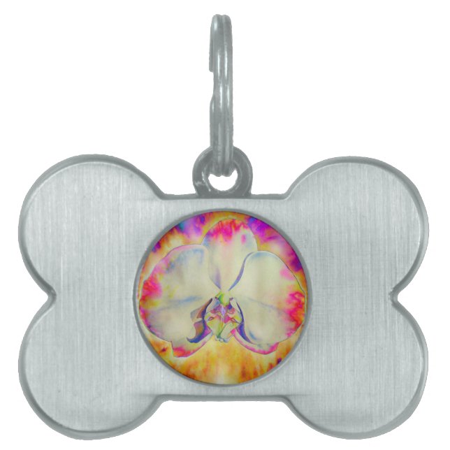 Romantic abstract orchid watercolor painting pet tag (Front)
