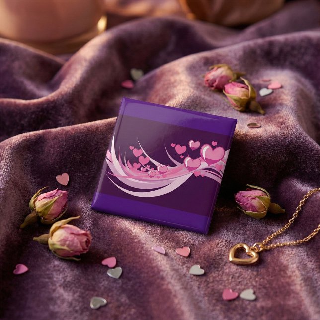 Romantic Abstract Pink Hearts Design On Purple  15 Cm Square Badge (Creator Uploaded)