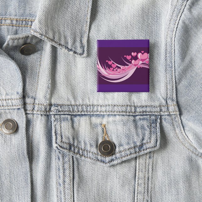 Romantic Abstract Pink Hearts Design On Purple  15 Cm Square Badge (Creator Uploaded)