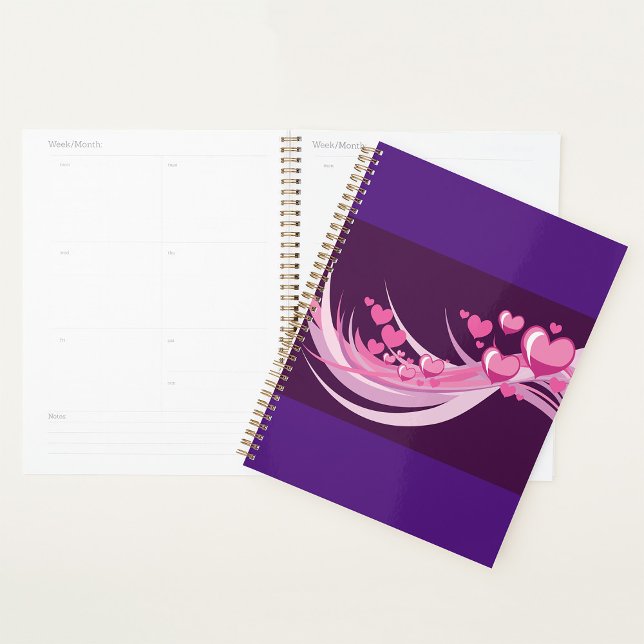 Romantic Abstract Pink Hearts Design On Purple  Planner (Creator Uploaded)