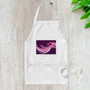Romantic Abstract Pink Hearts Design On Purple  Standard Apron