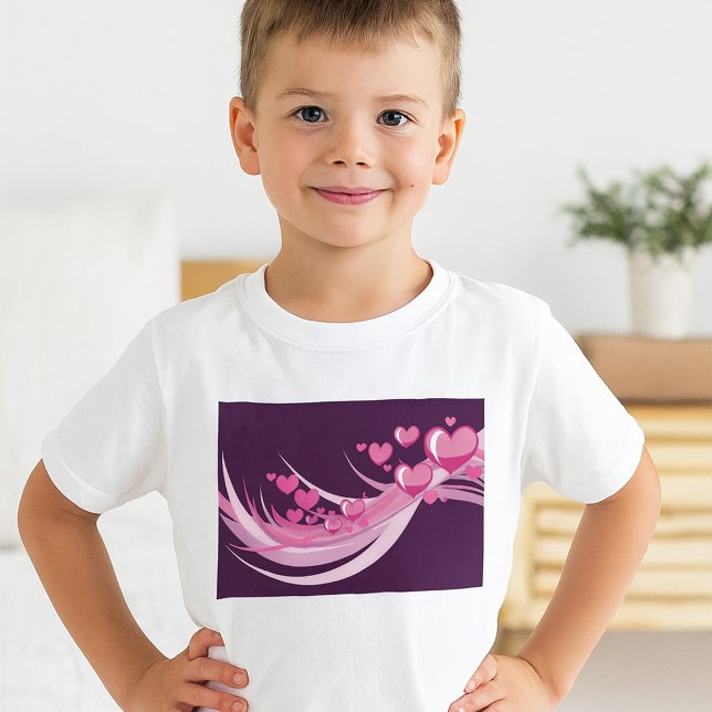 Romantic Abstract Pink Hearts Design On Purple  T-Shirt (Creator Uploaded)