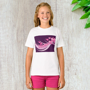 Romantic Abstract Pink Hearts Design On Purple  T-Shirt