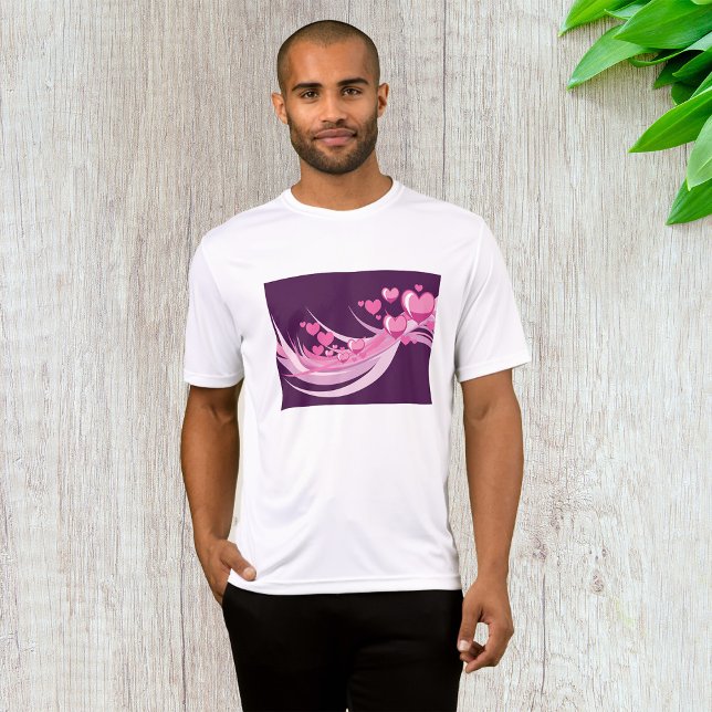 Romantic Abstract Pink Hearts Design On Purple  T-Shirt (Creator Uploaded)