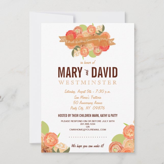 Romantic Abstract Rose 50th Anniversary Party Invitation (Front)