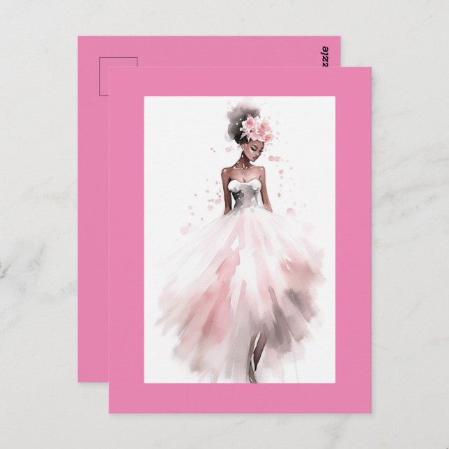 Romantic African American Wedding Bride Postcard (Front/Back)