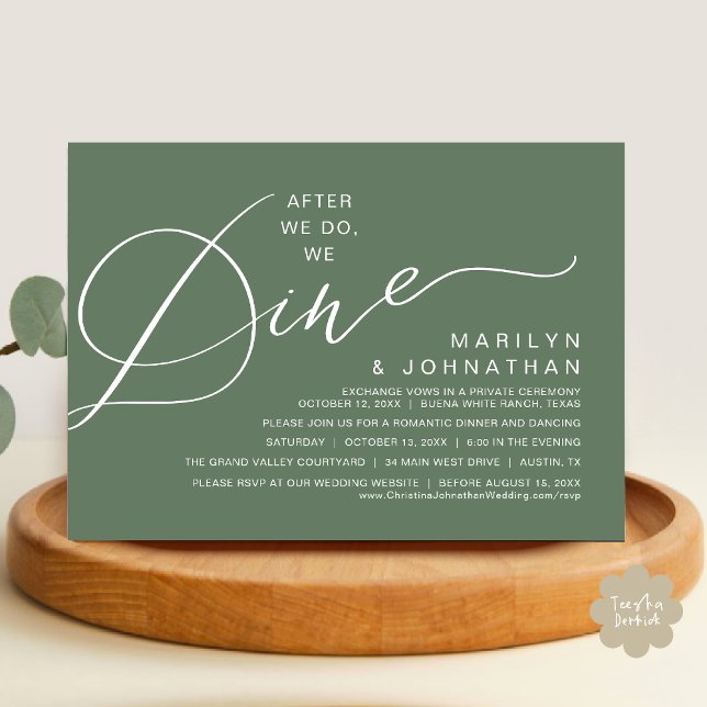 Romantic After We Do, We Dine, Wedding Dinner Invitation (After We Do We Dine Romantic Wedding Dinner Party Invitation Card Modern Boho PDF Rustic Sage Green)