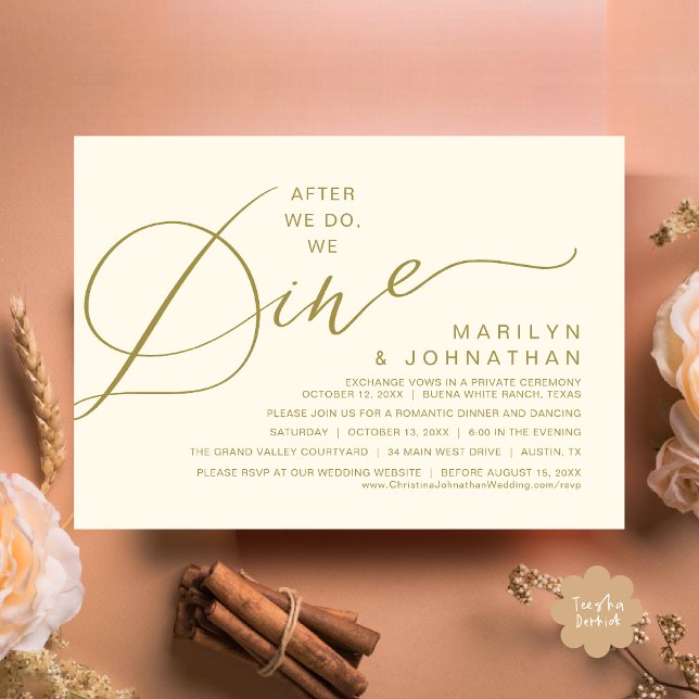 Romantic After We Do, We Dine, Wedding Dinner Invitation (After We Do We Dine Romantic Wedding Dinner Party Invitation Card Modern Boho PDF Classy Yellow Gold)