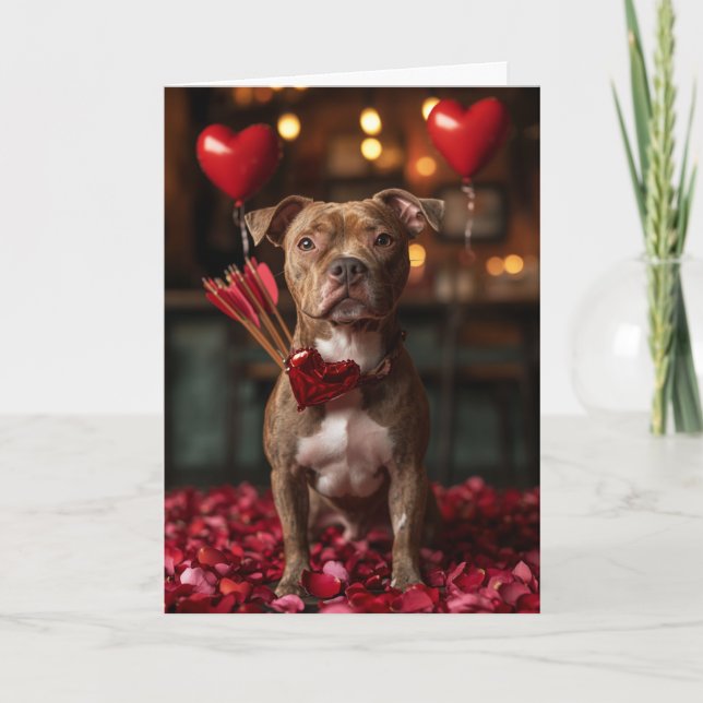 Romantic American Staffordshire Terrier Valentine Card (Front)