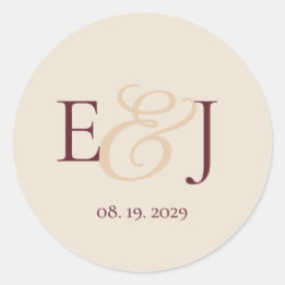 Romantic Ampersand Monogram Burgundy Wedding Classic Round Sticker
