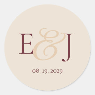 Romantic Ampersand Monogram Burgundy Wedding Classic Round Sticker