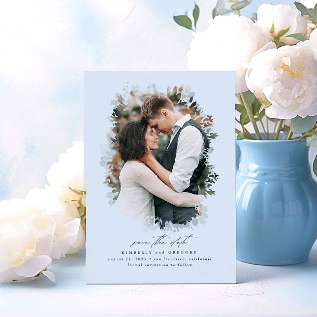Romantic and Dreamy Save the Date Photo (Dusty Blue Save The Date Photo Card)