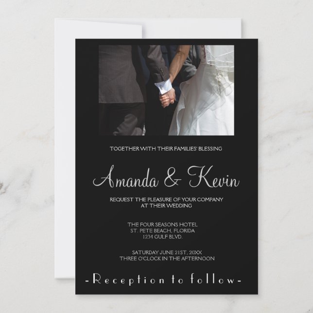 Romantic and Elegant Wedding Couple Holding Hands Invitation (Back)