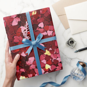 Romantic and Festive Red Pink Hearts Confetti Wrapping Paper