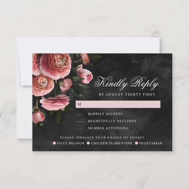 Romantic and Moody Pink Bouquet | Meal Options RSVP Card (Front)