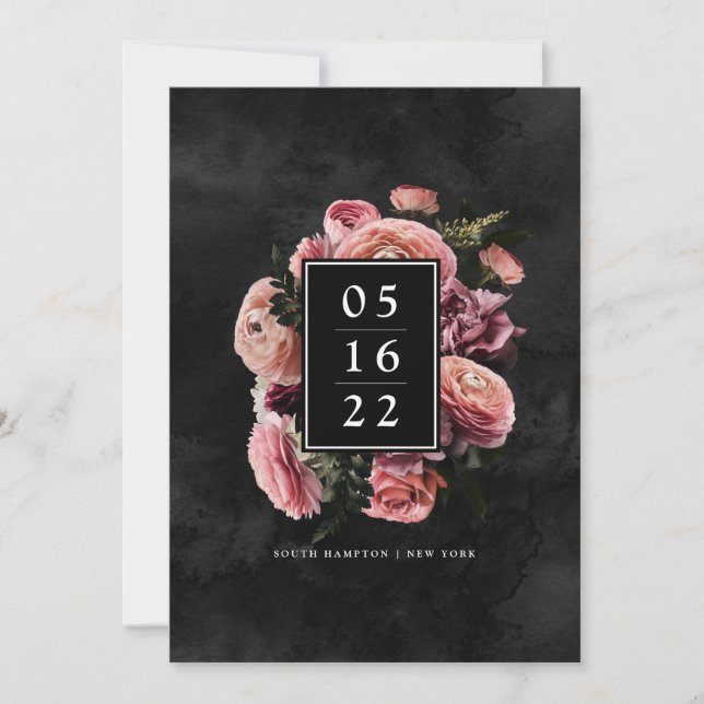 Romantic and Moody Pink | Floral Save the Date Invitation (Front)