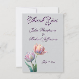 Romantic and Poetic Pastel Tulips Watercolor Thank You Card
