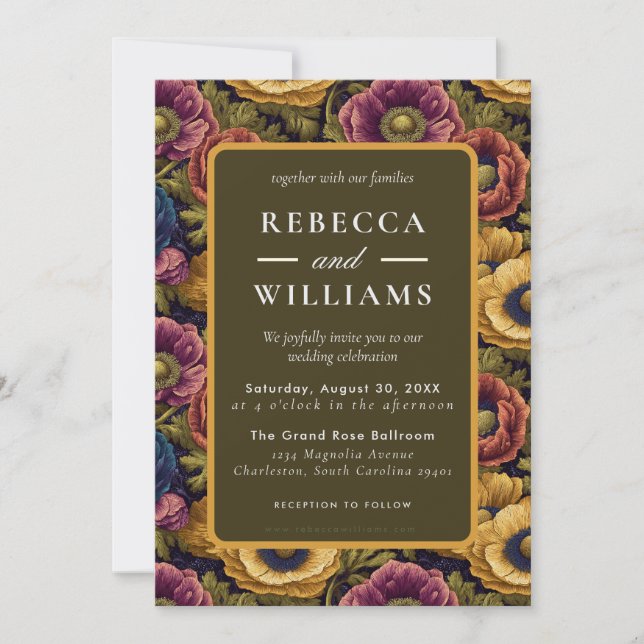 Romantic Anemones Accent Fall Wedding Invitation (Front)