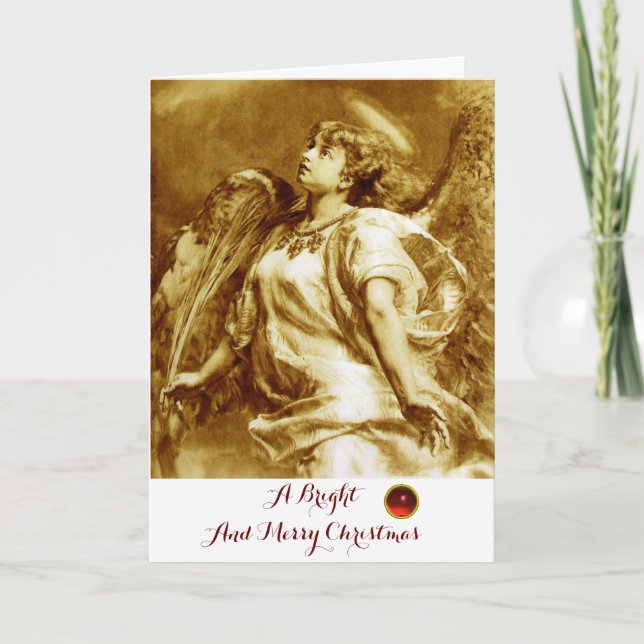 ROMANTIC ANGEL,FEATHER,BROWN SEPIA WHITE Christmas Holiday Card (Front)