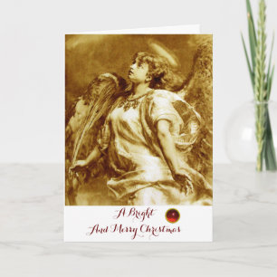 ROMANTIC ANGEL,FEATHER,BROWN SEPIA WHITE Christmas Holiday Card