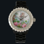 ROMANTIC ANGEL GATHERING PINK ROSES AND FLOWERS WATCH<br><div class="desc">Elegant pink roses with cupid ,  vintage style design for Christmas and Valentine's Day digital graphics and design by Bulgan Lumini (c)</div>